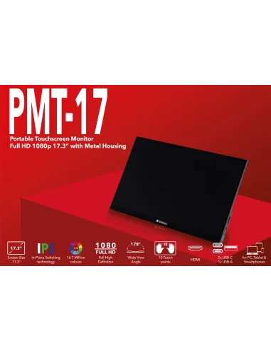 Verbatim 49593 pantalla para PC 43,9 cm (17.3") 1920 x 1080 Pixeles Full HD LCD Pantalla táctil Negro