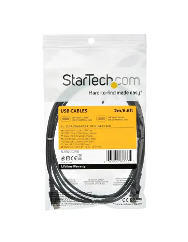 StarTech.com Cable de 2m de Carga USB C - de Carga Rápida y Sincronización USB 2.0 Tipo C a USB C para Portátiles -