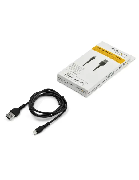 StarTech.com Cable Resistente USB-A a Lightning de 1 m Negro - Cable de Alimentación y Sincronización USB Tipo A a Lightning