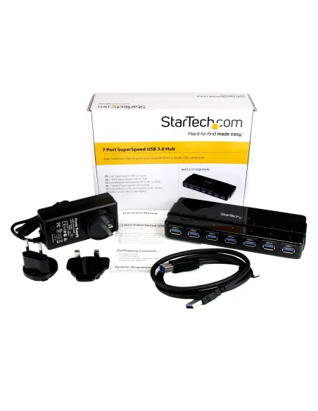 StarTech.com Concentrador Ladrón USB 3.0 de 7 Puertos - 5Gbps - Hub de Sobremesa
