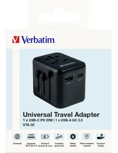 Verbatim 49544 adaptador de enchufe eléctrico Universal Negro