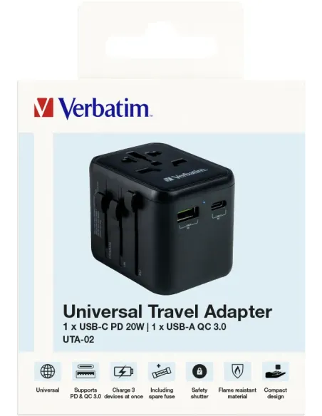 Verbatim 49544 adaptador de enchufe eléctrico Universal Negro