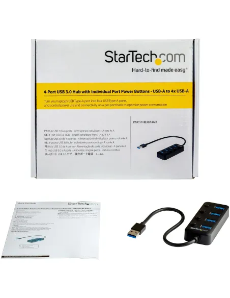 StarTech.com Hub Ladrón USB 3.0 4 Puertos - USB-A a USB 3.0 Tipo A con Interruptores Individuales de Encendido Apagado - USB