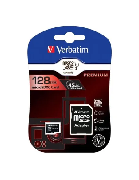 Tarjeta memoria micro sd verbatim 128gb c10 + adaptador
