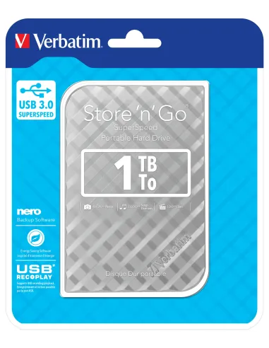 Verbatim Disco Duro Portátil Store 'n' Go USB 3.0 de 1 TB en color Plateado