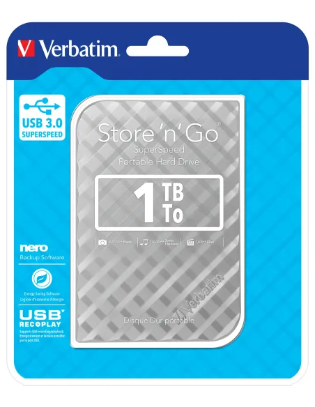 Verbatim Disco Duro Portátil Store 'n' Go USB 3.0 de 1 TB en color Plateado