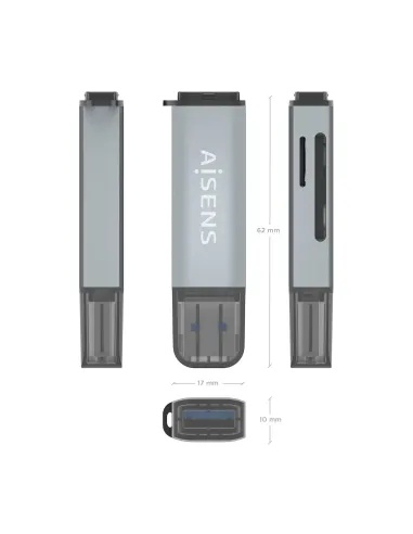AISENS Lector De Tarjetas SD, Micro SD, MMC, Rs-MMC, MMC Micro, USB-A, Gris