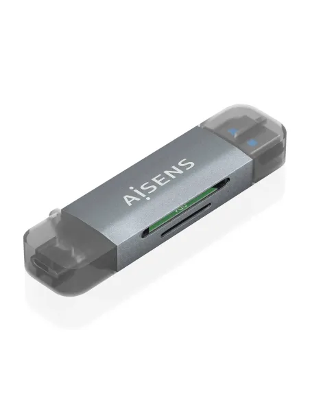 AISENS Lector de Tarjetas SD, Micro SD, MMC, RS-MMC, MMC Micro, USB-A y USB-C, Gris