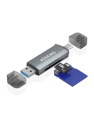 AISENS Lector de Tarjetas SD, Micro SD, MMC, RS-MMC, MMC Micro, USB-A y USB-C, Gris