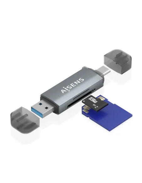AISENS Lector de Tarjetas SD, Micro SD, MMC, RS-MMC, MMC Micro, USB-A y USB-C, Gris