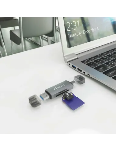 AISENS Lector de Tarjetas SD, Micro SD, MMC, RS-MMC, MMC Micro, USB-A y USB-C, Gris
