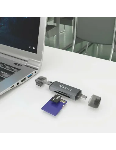 AISENS Lector de Tarjetas SD, Micro SD, MMC, RS-MMC, MMC Micro, USB-A y USB-C, Gris