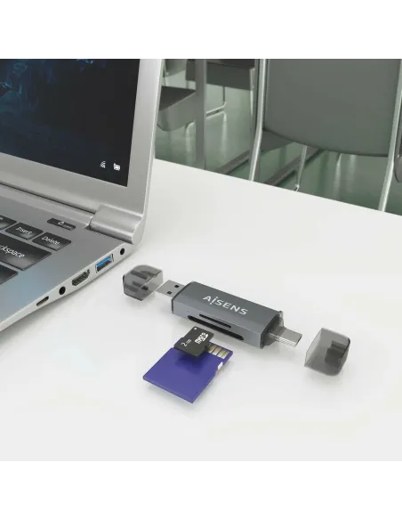AISENS Lector de Tarjetas SD, Micro SD, MMC, RS-MMC, MMC Micro, USB-A y USB-C, Gris
