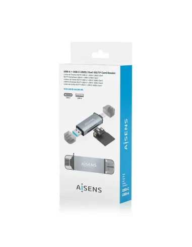 AISENS Lector de Tarjetas SD, Micro SD, MMC, RS-MMC, MMC Micro, USB-A y USB-C, Gris