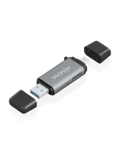 AISENS Lector De Tarjetas SD, Micro SD, MMC, Rs-MMC, MMC Micro, USB-A y USB-C, Gris