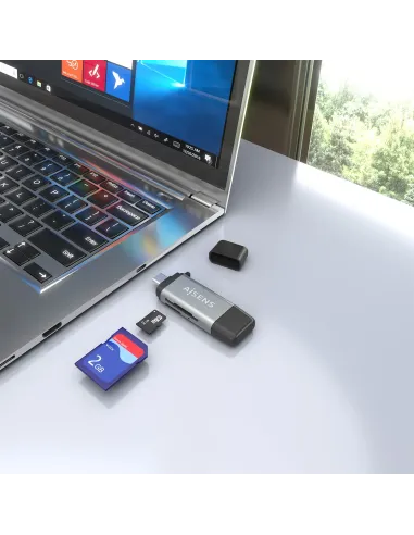 AISENS Lector De Tarjetas SD, Micro SD, MMC, Rs-MMC, MMC Micro, USB-A y USB-C, Gris