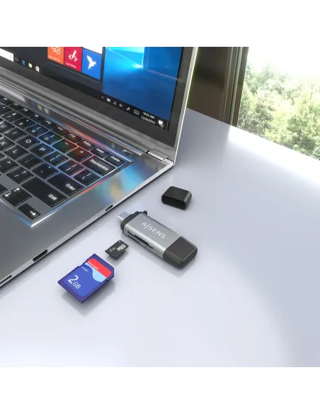 AISENS Lector De Tarjetas SD, Micro SD, MMC, Rs-MMC, MMC Micro, USB-A y USB-C, Gris