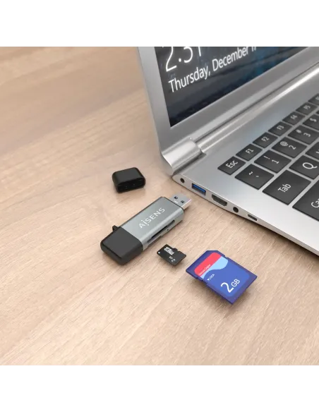 AISENS Lector De Tarjetas SD, Micro SD, MMC, Rs-MMC, MMC Micro, USB-A y USB-C, Gris