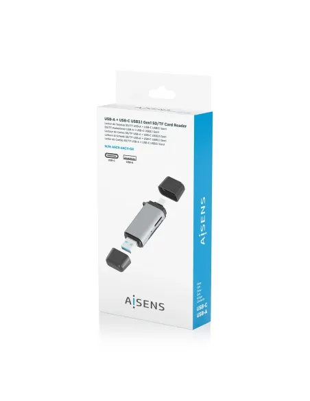 AISENS Lector De Tarjetas SD, Micro SD, MMC, Rs-MMC, MMC Micro, USB-A y USB-C, Gris
