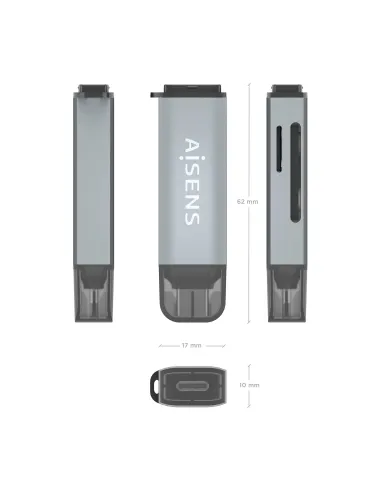 AISENS Lector De Tarjetas SD, Micro SD, MMC, Rs-MMC, MMC Micro, USB-C, Gris