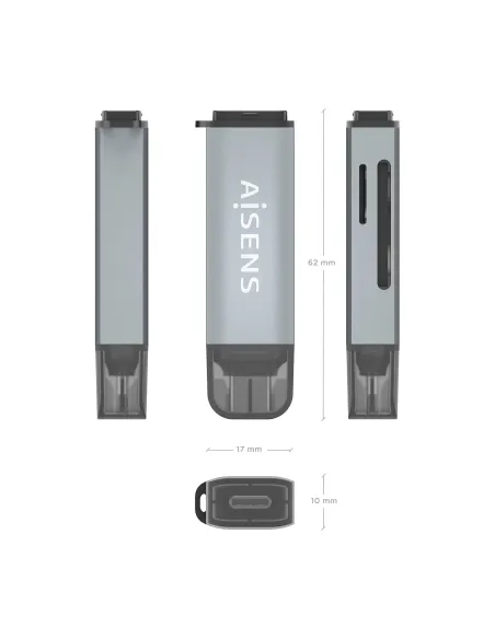 AISENS Lector De Tarjetas SD, Micro SD, MMC, Rs-MMC, MMC Micro, USB-C, Gris