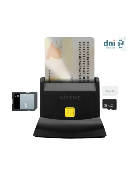 AISENS Lector De Tarjeta Dni Con Lector De Tarjetas SIM, SD, Micro SD, MMC, RS-MMC, MMC Micro, USB-C, Negro