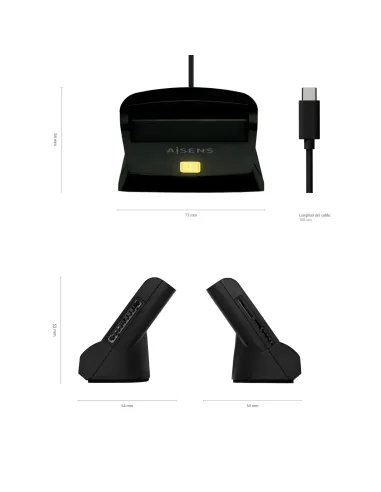 AISENS Lector De Tarjeta Dni Con Lector De Tarjetas SIM, SD, Micro SD, MMC, RS-MMC, MMC Micro, USB-C, Negro