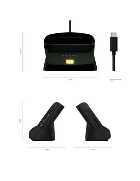 AISENS Lector De Tarjeta Dni Con Lector De Tarjetas SIM, SD, Micro SD, MMC, RS-MMC, MMC Micro, USB-C, Negro