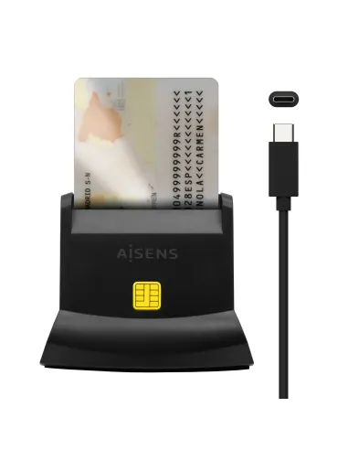 AISENS Lector De Tarjeta Dni Con Lector De Tarjetas SIM, SD, Micro SD, MMC, RS-MMC, MMC Micro, USB-C, Negro