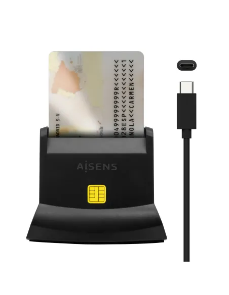 AISENS Lector De Tarjeta Dni Con Lector De Tarjetas SIM, SD, Micro SD, MMC, RS-MMC, MMC Micro, USB-C, Negro