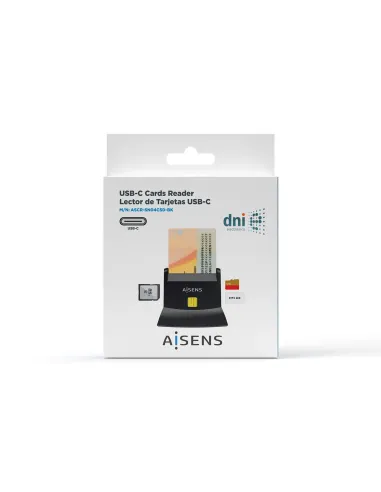 AISENS Lector De Tarjeta Dni Con Lector De Tarjetas SIM, SD, Micro SD, MMC, RS-MMC, MMC Micro, USB-C, Negro