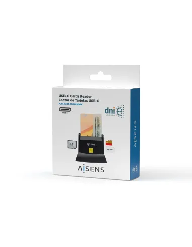 AISENS Lector De Tarjeta Dni Con Lector De Tarjetas SIM, SD, Micro SD, MMC, RS-MMC, MMC Micro, USB-C, Negro