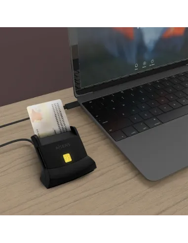 AISENS Lector De Tarjeta Dni Con Lector De Tarjetas SIM, SD, Micro SD, MMC, RS-MMC, MMC Micro, USB-C, Negro