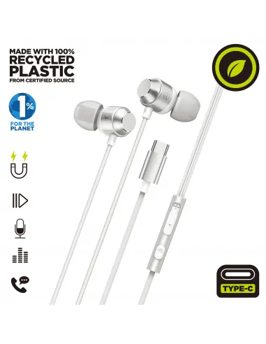 Muvit for charge auriculares estéreo m32 tipo c magnéticos blancos