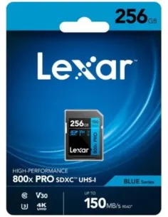 LEXAR 256GB PROFESSIONAL 800X PRO SDXC UHS-I CARDS,  UP TO 150MB/S READ 45MB/S WRITE C10 V30 U3