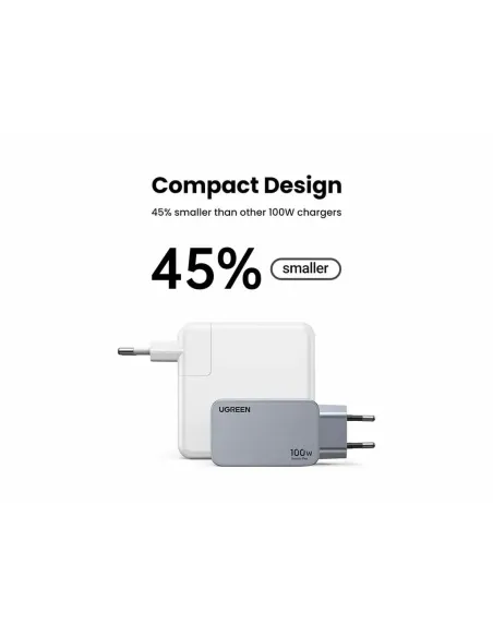 Ugreen Nexode Pro EU 3-Port GaN PD Fast Charger With USB-C Cable Universal Negro, Gris Corriente alterna Carga rápida Interior