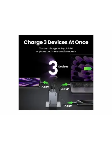 Ugreen Nexode Pro EU 3-Port GaN PD Fast Charger With USB-C Cable Universal Negro, Gris Corriente alterna Carga rápida Interior