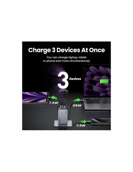 Ugreen Nexode Pro EU 3-Port GaN PD Fast Charger With USB-C Cable Universal Negro, Gris Corriente alterna Carga rápida Interior