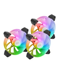 Mars Gaming MF-3AR, Kit 3x Ventiladores 120mm FDB, Aspas Invertidas, Iluminación ARGB 360° Sin Marco, Iluminación Anillo