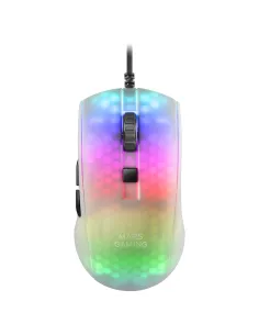Mars Gaming MMRW, Ratón Gaming RGB Chroma, Estructura Translúcida Ultra-ligera 58 g, 12800 DPI, Switches Mecánicos HUANO, Blanco