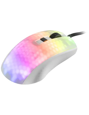 Mars Gaming MMRW, Ratón Gaming RGB Chroma, Estructura Translúcida Ultra-ligera 58 g, 12800 DPI, Switches Mecánicos HUANO, Blanco