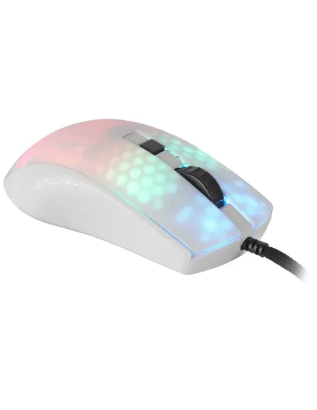 Mars Gaming MMRW, Ratón Gaming RGB Chroma, Estructura Translúcida Ultra-ligera 58 g, 12800 DPI, Switches Mecánicos HUANO, Blanco