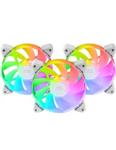 Mars Gaming MF-3AR, Kit 3x Ventiladores 120mm FDB, Aspas Invertidas, Iluminación ARGB 360° Sin Marco, Iluminación Anillo