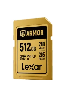 LEXAR 512GB PROFESSIONAL ARMOR GOLD SDXC UHS-II CARDS,  UP TO 280MB/S READ 210MB/S WRITE C10 V60 U3,STAINLESS STEEL CASING, IP68