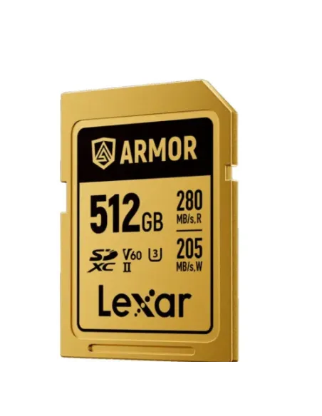 LEXAR 512GB PROFESSIONAL ARMOR GOLD SDXC UHS-II CARDS,  UP TO 280MB/S READ 210MB/S WRITE C10 V60 U3,STAINLESS STEEL CASING, IP68