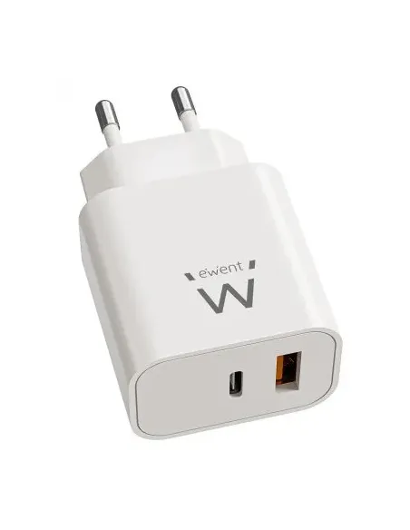 Ewent Cargador Rápido GaN de 20W USB-C PD y USB-A QC, Diseño Compacto