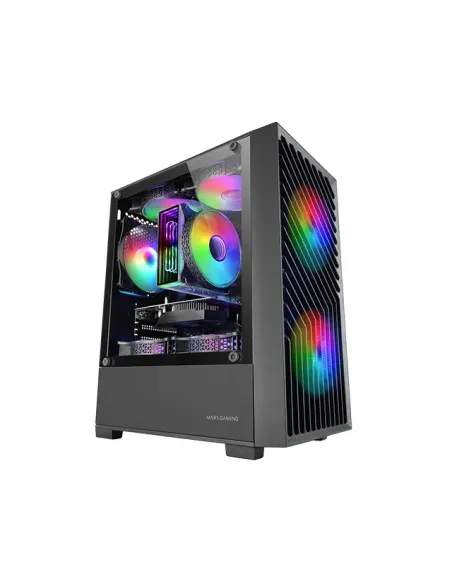 Mars Gaming MC- VORTEX, Caja Gaming MicroATX, Frontal Mesh Geométrico, Ventana Lateral Cristal Templado, 3x Ventiladores FRGB