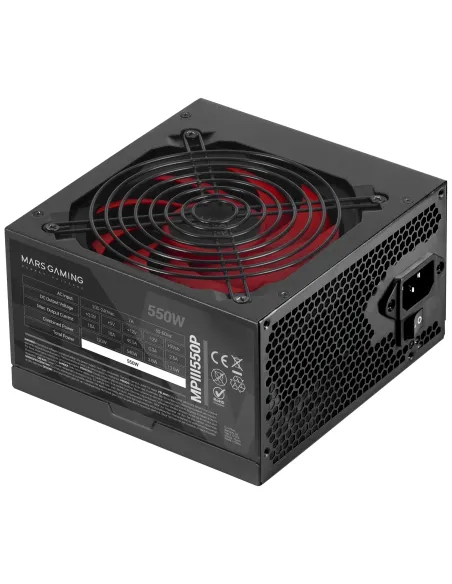 Mars Gaming MPIII550P, Fuente Alimentación PC ATX 550W, 5 Años de Garantía, 85% Eficiencia, Sistema Digital APFC, Ventilador