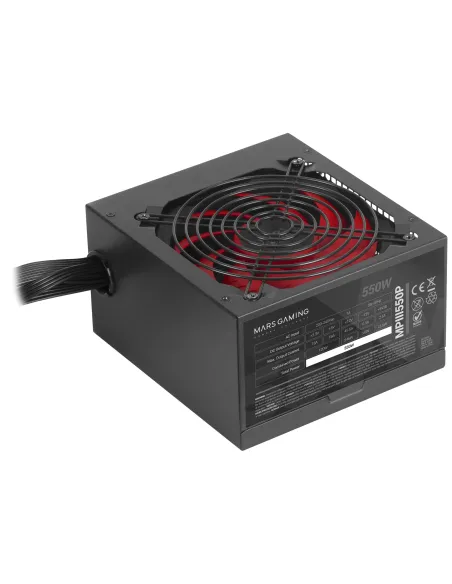Mars Gaming MPIII550P, Fuente Alimentación PC ATX 550W, 5 Años de Garantía, 85% Eficiencia, Sistema Digital APFC, Ventilador