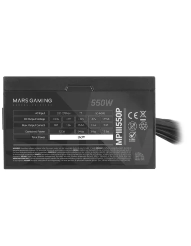 Mars Gaming MPIII550P, Fuente Alimentación PC ATX 550W, 5 Años de Garantía, 85% Eficiencia, Sistema Digital APFC, Ventilador